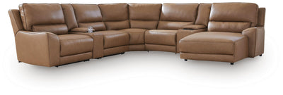 DeepWakes 7-Piece RAF Chaise Reclining Sectional and Storage Consoles in Caramel Leather