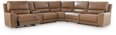 DeepWakes 6-Piece Reclining Sectional with Storage Console in Caramel Leather