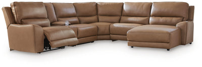DeepWakes 6-Piece RAF Chaise Power Reclining Sectional in Caramel Leather