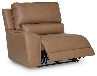 DeepWakes 3-Piece RAF Chaise Power Reclining Sectional in Caramel Leather