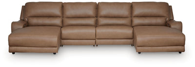 DeepWakes 4-Piece Reclining Sectional with Double Chaise in Caramel Leather
