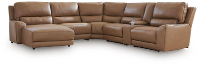 DeepWakes 6-Piece LAF Chaise Power Reclining Sectional in Caramel Leather
