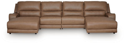 DeepWakes 4-Piece Double Chaise Power Reclining Sectional in Caramel Leather