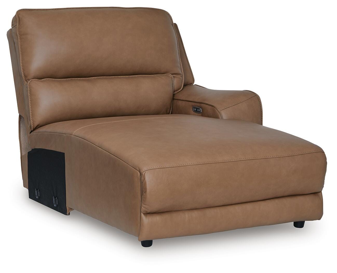 DeepWakes 4-Piece Reclining Sectional with Double Chaise in Caramel Leather