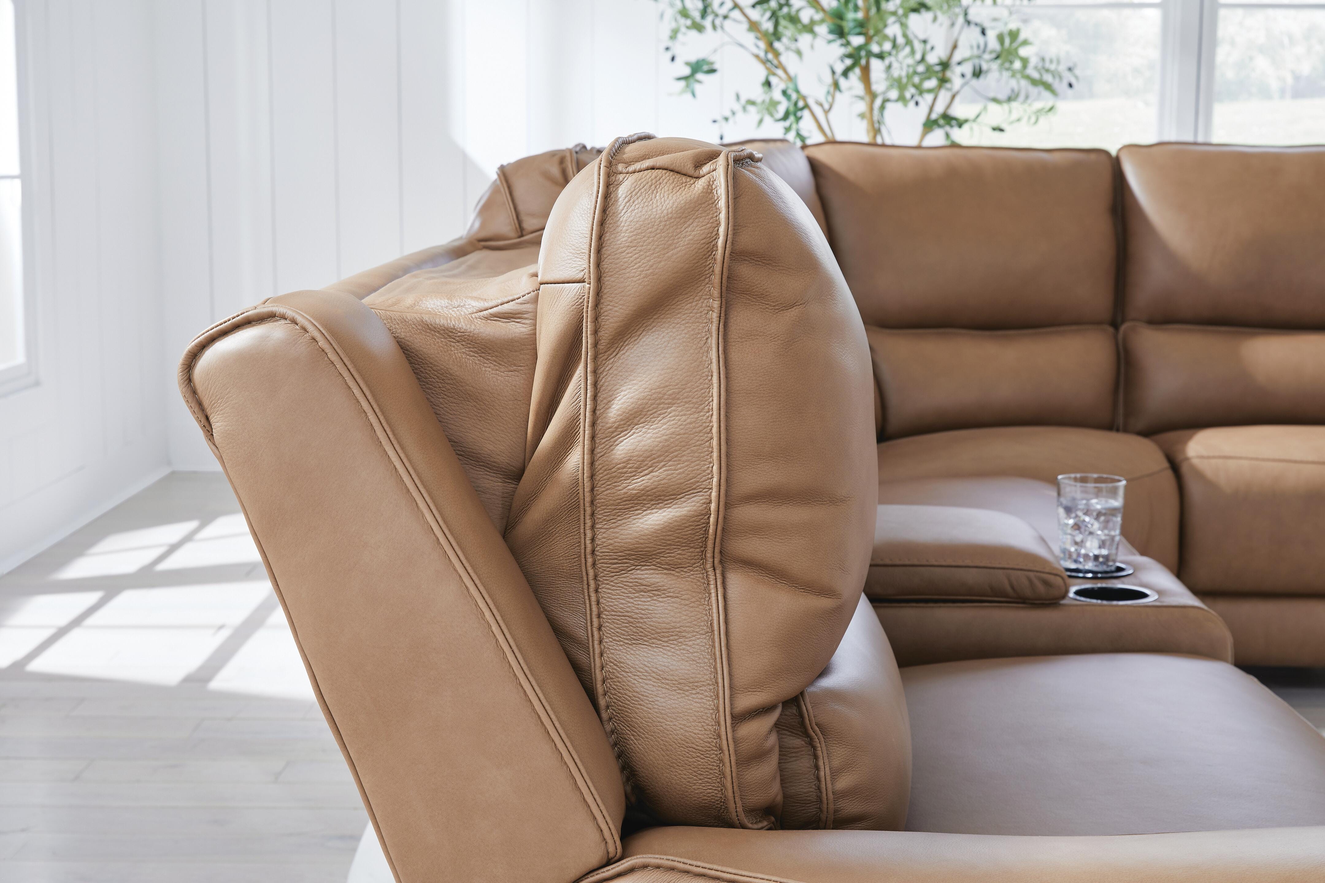 DeepWakes 7-Piece LAF Chaise Reclining Sectional and Storage Consoles in Caramel Leather