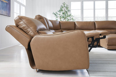DeepWakes 6-Piece RAF Chaise Reclining Sectional in Caramel Leather