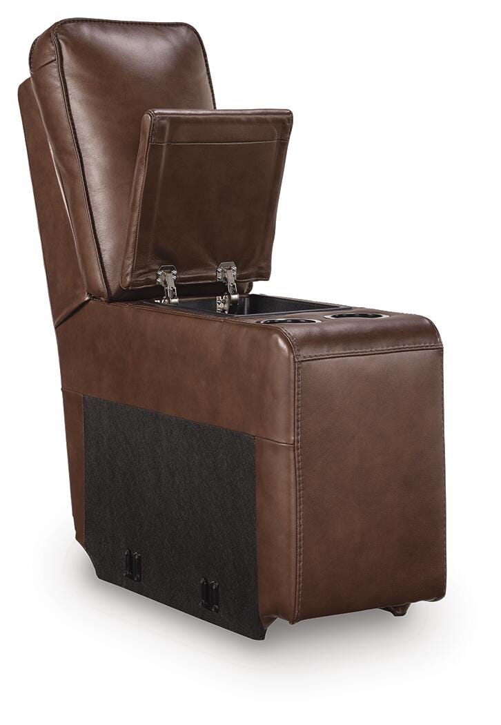 DeepWakes 4-Piece RAF Chaise Reclining Sectional and Storage Console in Canyon Leather
