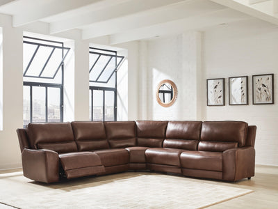 DeepWakes 5-Piece Power Reclining Sectional Sofa in Canyon Leather