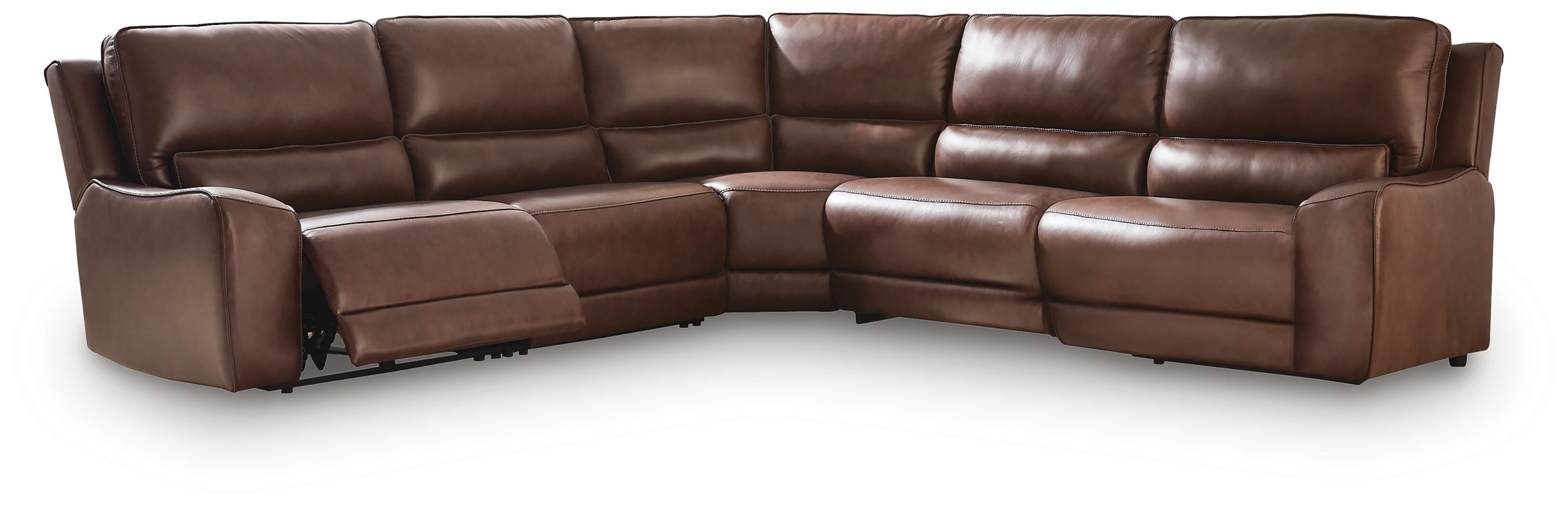 DeepWakes 5-Piece Power Reclining Sectional Sofa in Canyon Leather