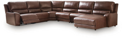 DeepWakes 6-Piece RAF Chaise Reclining Sectional in Canyon Leather