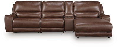 DeepWakes 4-Piece RAF Chaise Reclining Sectional and Storage Console in Canyon Leather