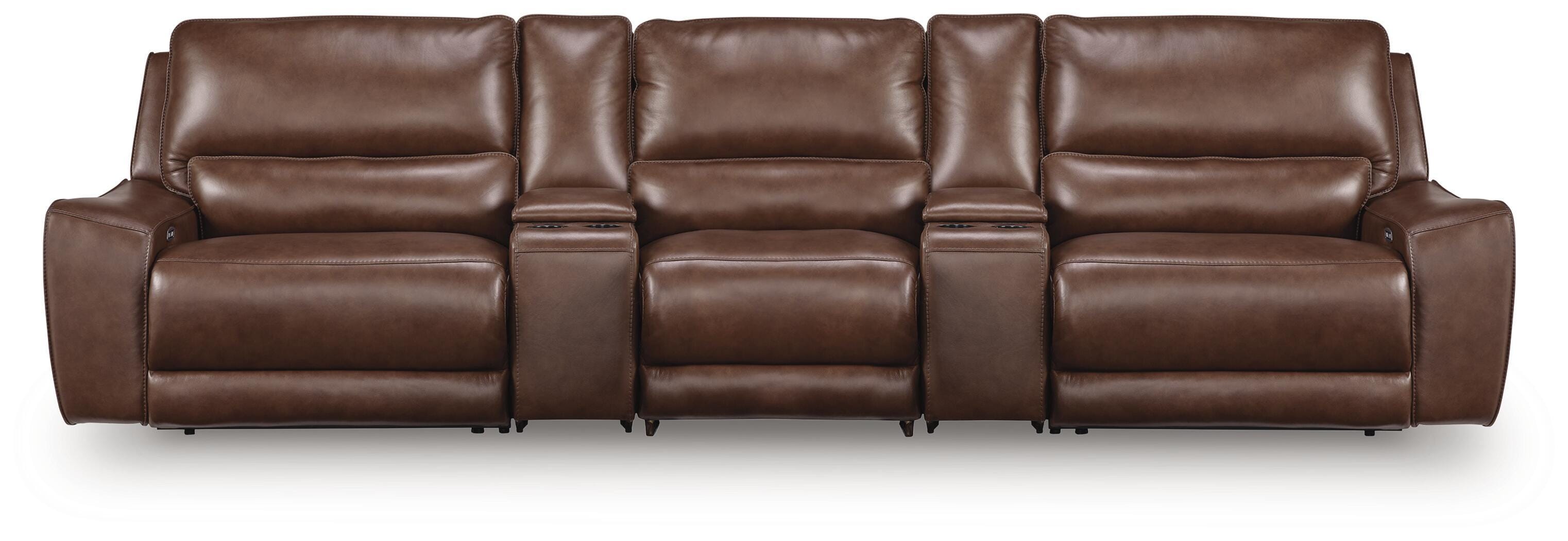 DeepWakes 5-Piece Reclining Sectional with Storage Consoles in Canyon Leather