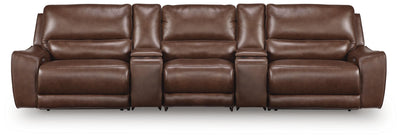 DeepWakes 5-Piece Reclining Sectional with Storage Consoles in Canyon Leather