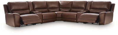 DeepWakes 7-Piece Reclining Sectional with Storage Consoles in Canyon Leather