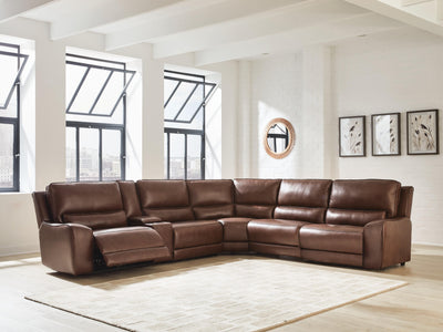DeepWakes 6-Piece Reclining Sectional with Storage Console in Canyon Leather