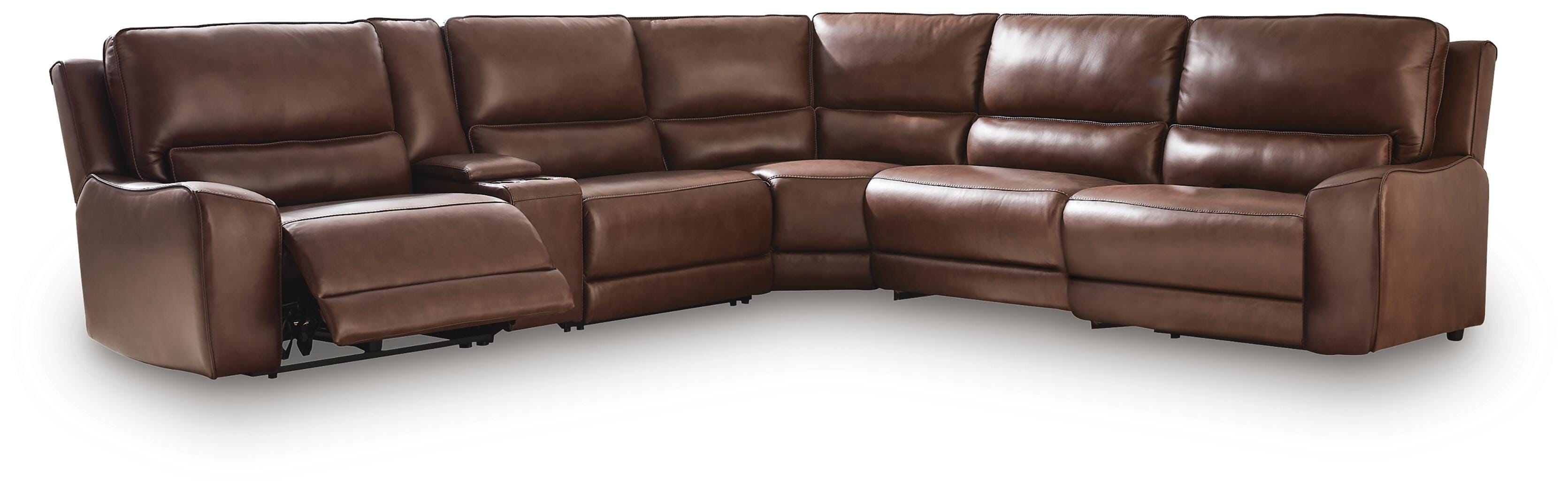 DeepWakes 6-Piece Reclining Sectional with Storage Console in Canyon Leather