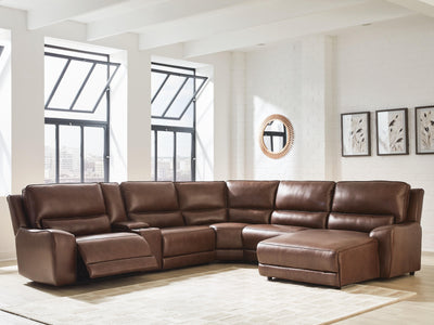 DeepWakes 6-Piece RAF Chaise Power Reclining Sectional in Canyon Leather