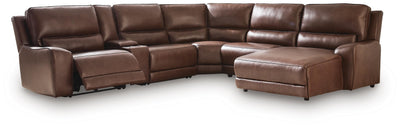 DeepWakes 6-Piece RAF Chaise Power Reclining Sectional in Canyon Leather