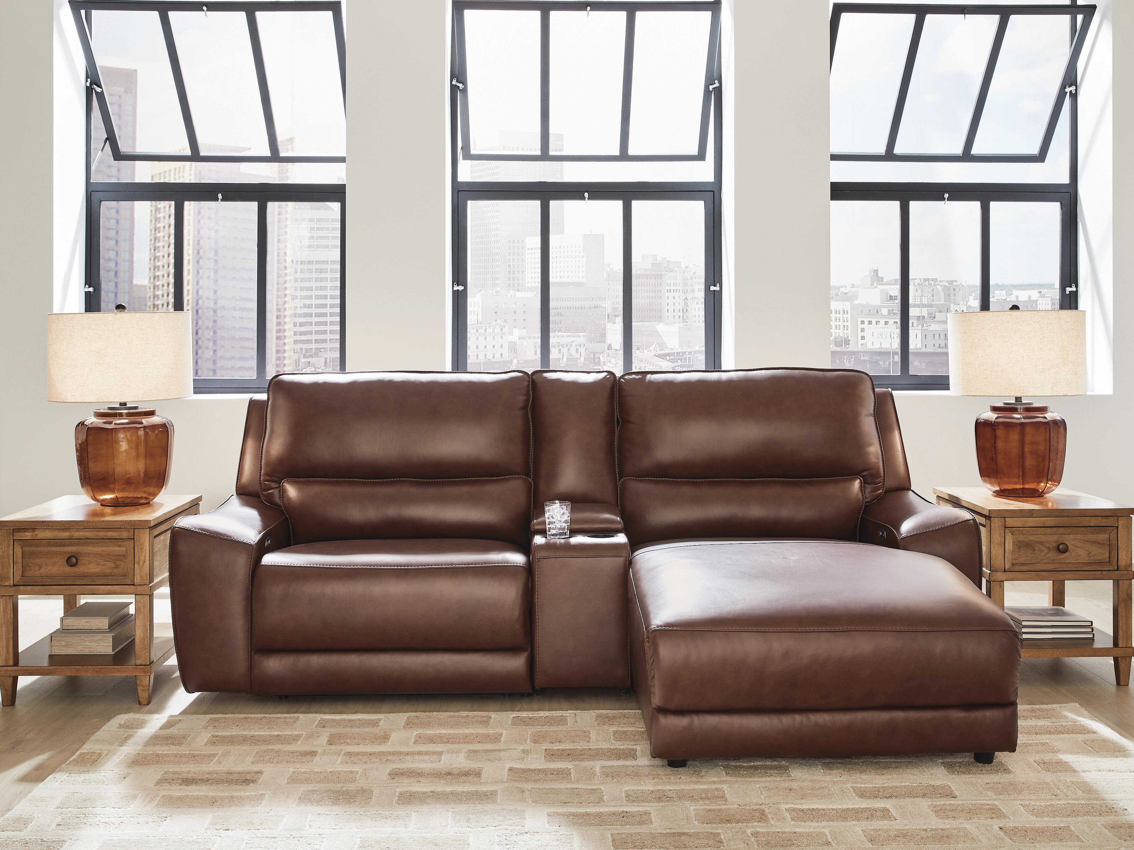 DeepWakes 3-Piece RAF Chaise Power Reclining Sectional in Canyon Leather