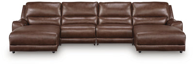 DeepWakes 4-Piece Reclining Sectional with Double Chaise in Canyon Leather