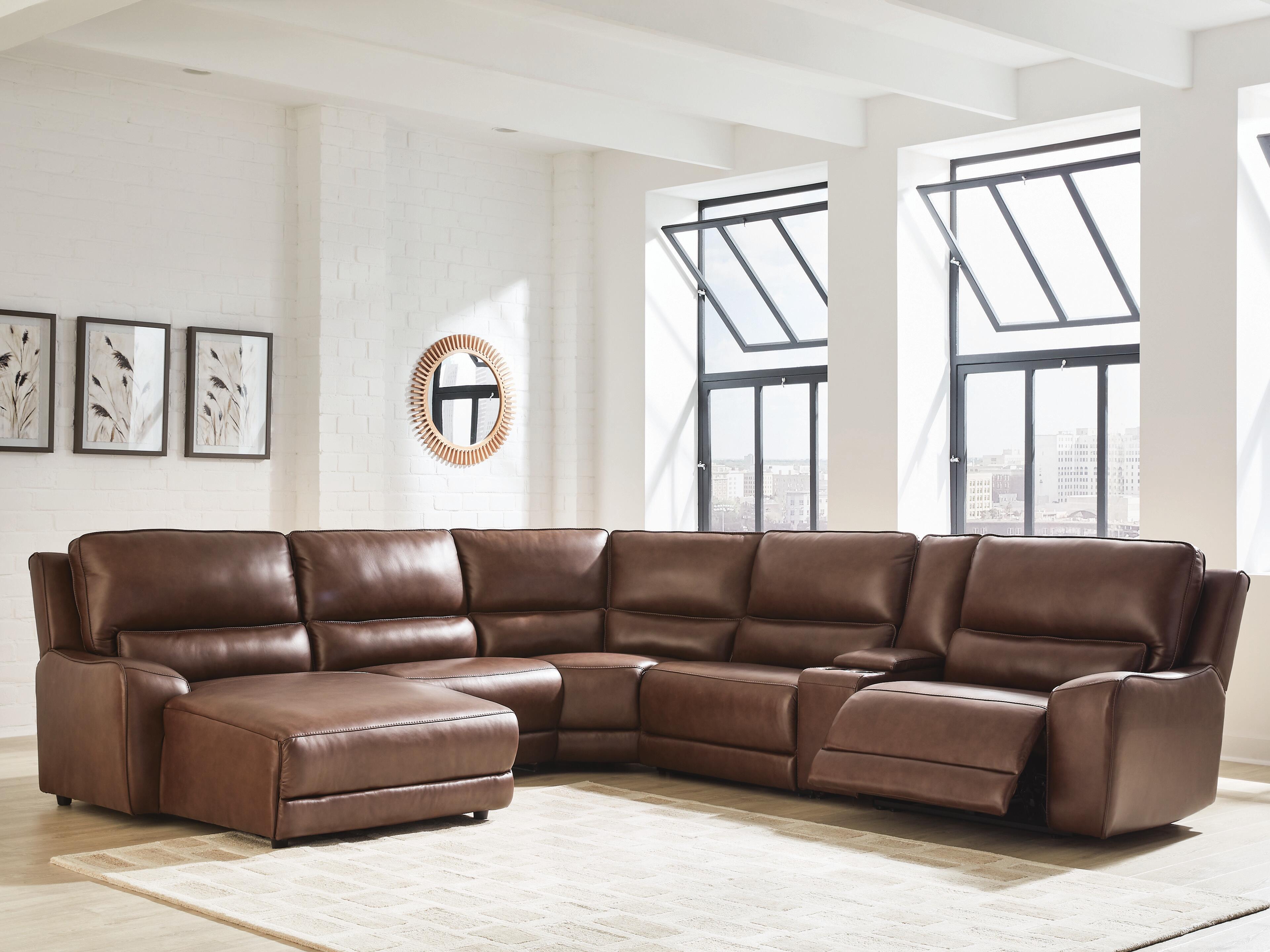 DeepWakes 6-Piece LAF Chaise Power Reclining Sectional in Canyon Leather