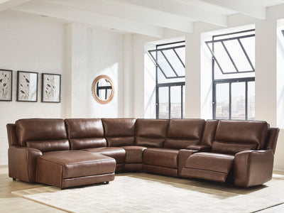 DeepWakes 6-Piece LAF Chaise Power Reclining Sectional in Canyon Leather