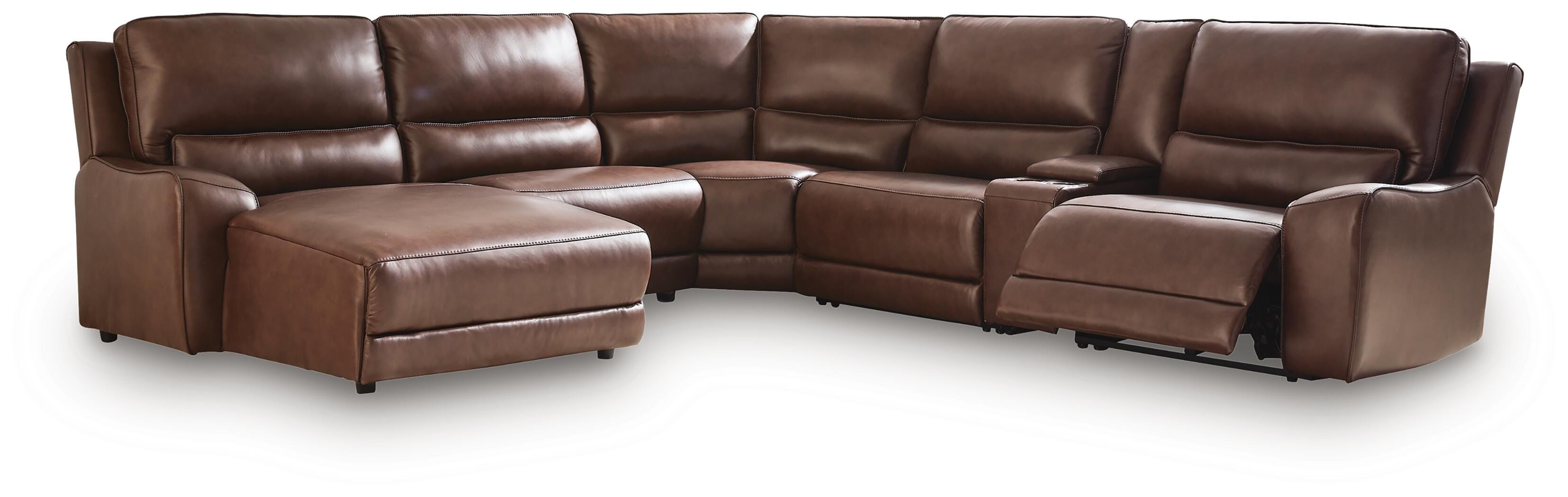 DeepWakes 6-Piece LAF Chaise Power Reclining Sectional in Canyon Leather