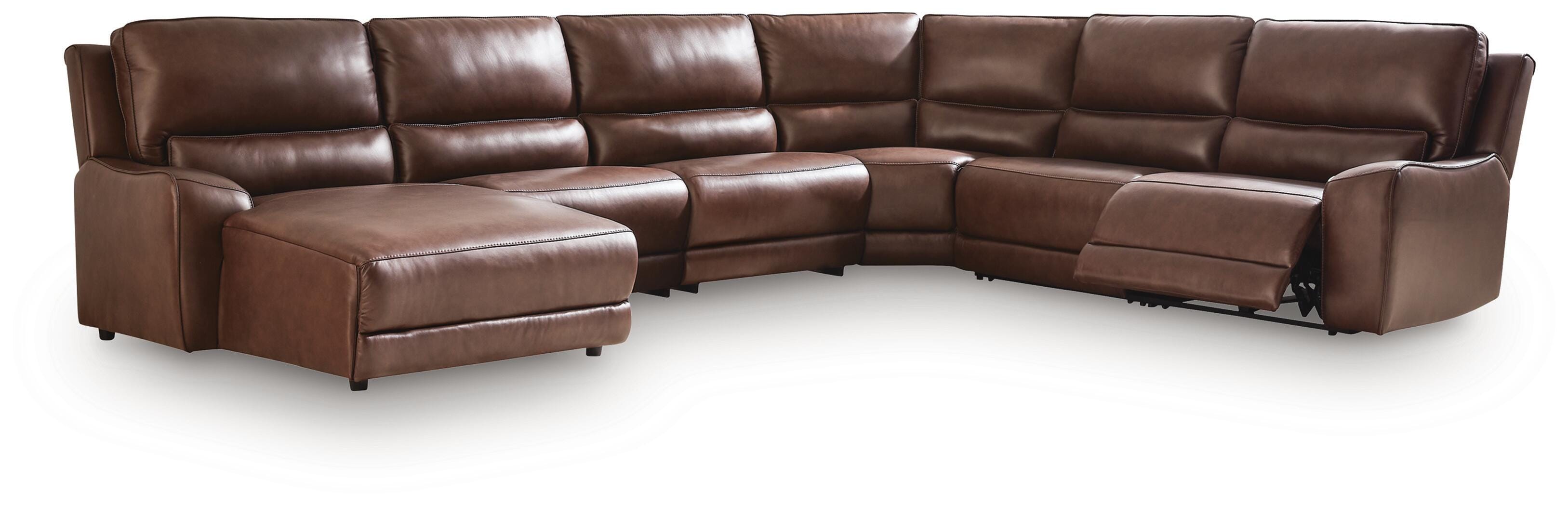 DeepWakes 6-Piece LAF Chaise Reclining Sectional in Canyon Leather