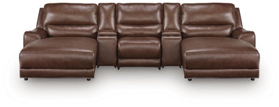 DeepWakes 5-Piece Reclining Sectional with Double Chaise and Storage Consoles in Canyon Leather