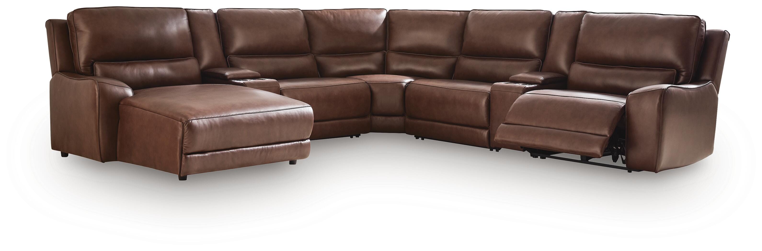 DeepWakes 7-Piece LAF Chaise Reclining Sectional and Storage Consoles in Canyon Leather