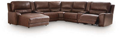 DeepWakes 7-Piece LAF Chaise Reclining Sectional and Storage Consoles in Canyon Leather