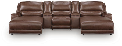 DeepWakes 5-Piece Double Chaise Power Reclining Sectional in Canyon Leather