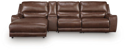 DeepWakes 4-Piece LAF Chaise Reclining Sectional and Storage Console in Canyon Leather