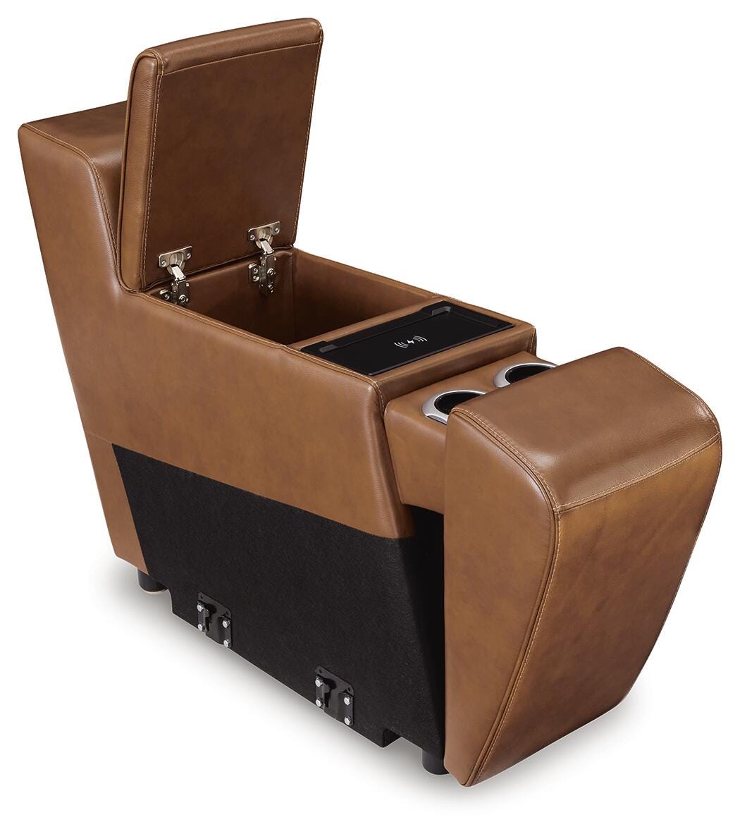 Temmpton 3-Piece Power Reclining Sectional Loveseat with Console in Chocolate Leather