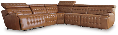 Temmpton 5-Piece Power Reclining Sectional in Chocolate Leather