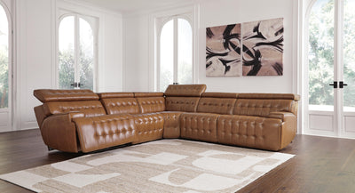 Temmpton 5-Piece Power Reclining Sectional in Chocolate Leather