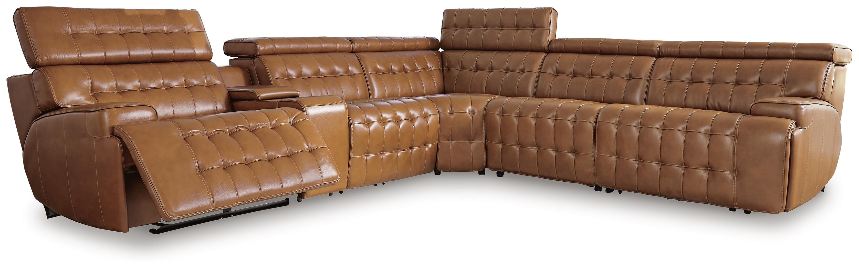 Temmpton 6-Piece Power Reclining Sectional in Chocolate Leather