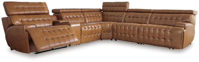 Temmpton 6-Piece Power Reclining Sectional in Chocolate Leather