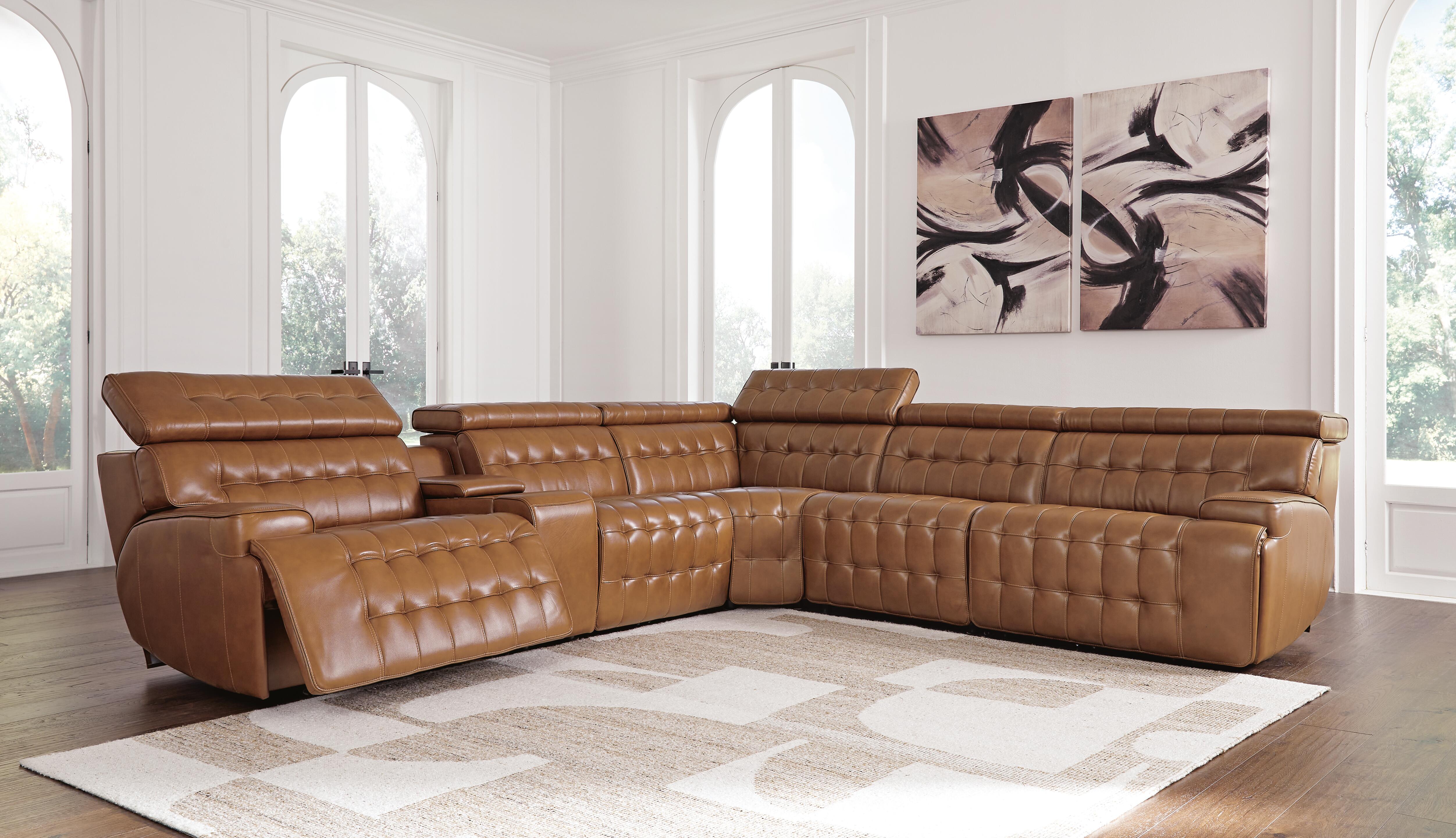 Temmpton 6-Piece Power Reclining Sectional in Chocolate Leather