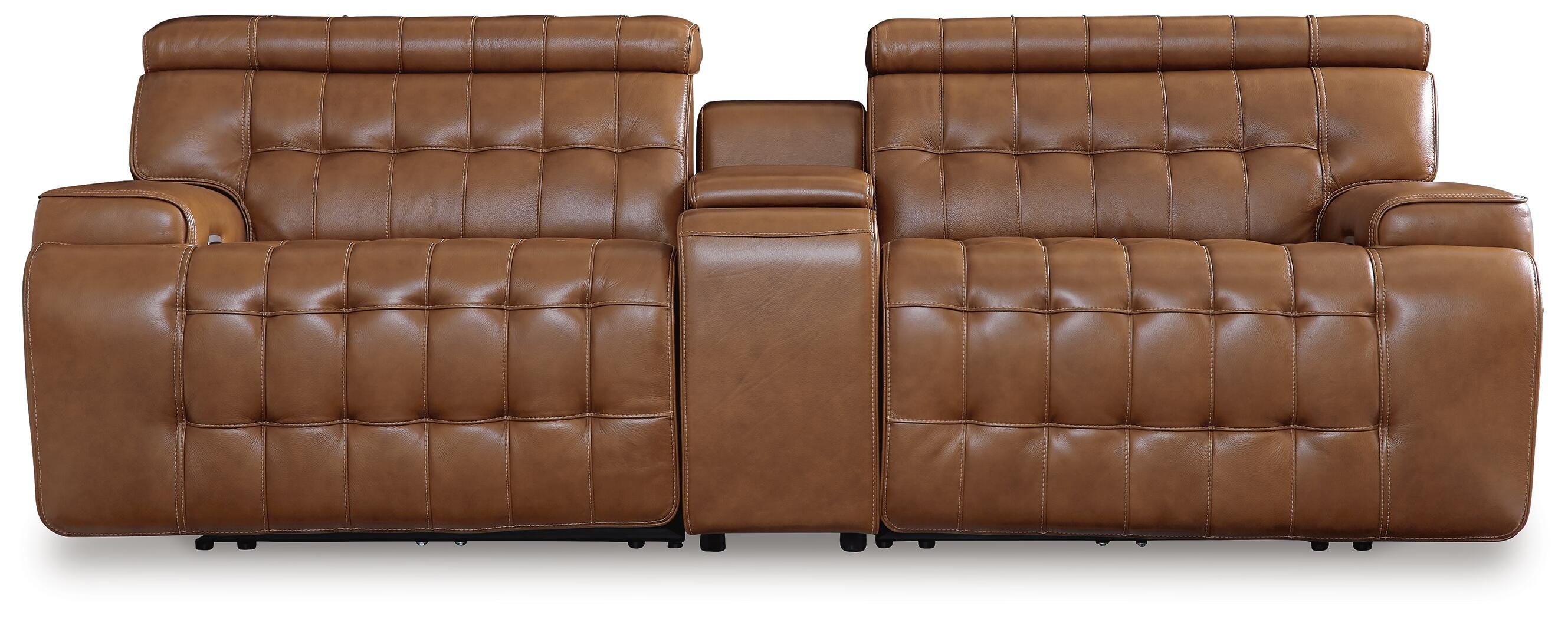 Temmpton 3-Piece Power Reclining Sectional Loveseat with Console in Chocolate Leather