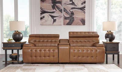 Temmpton 3-Piece Power Reclining Sectional Loveseat with Console in Chocolate Leather