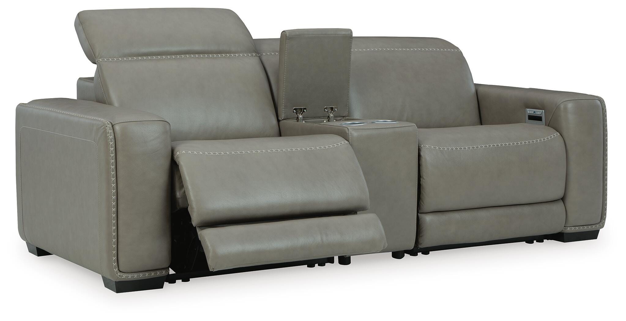Correze 3-Piece Power Reclining Sectional Loveseat in Gray Leather